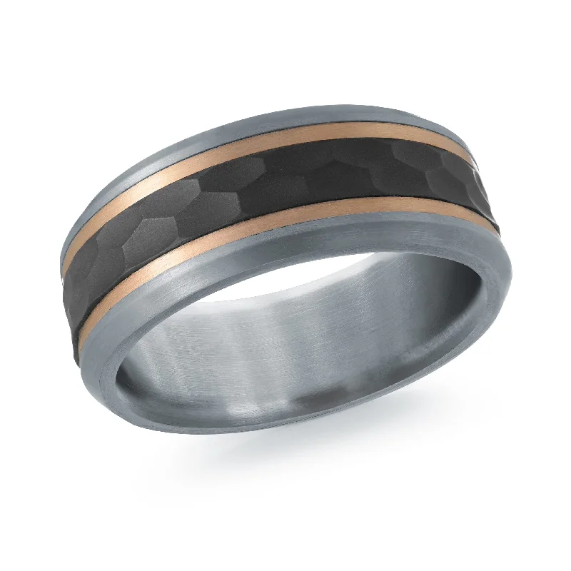 silver engagement ring for women-14K Rose Gold with Carbon Fiber Ring from the Tantalum Collection by Malo - MRDTC-004-8PB