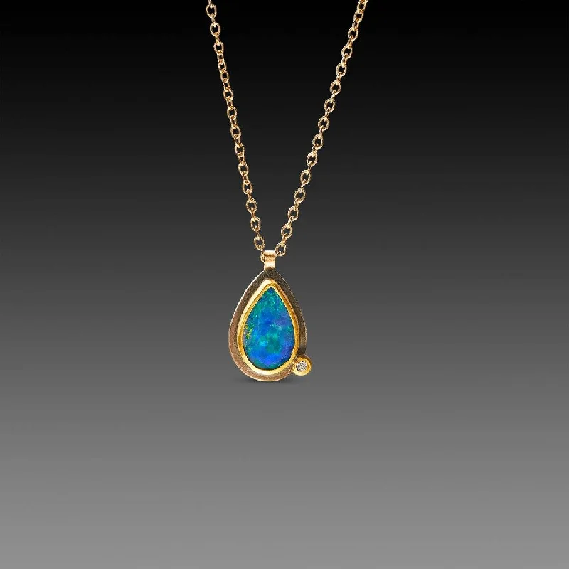 vintage-inspired necklace for women-Tiny Australian Opal Necklace with Diamond Dot