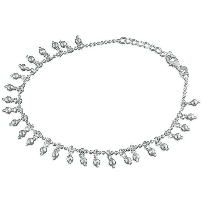 sterling silver anklet for women-Beads Tassels Anklet - Sterling Silver