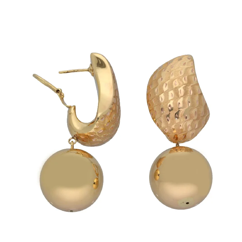 heart-shaped earrings for women-New 18ct Gold Patterned Drop Ball Earrings