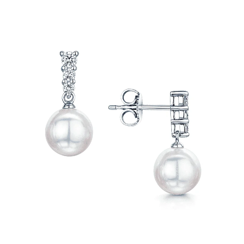 small hoop earrings for women-18ct White Gold Diamond & Akoya Pearl Morning Dew Drop Earrings