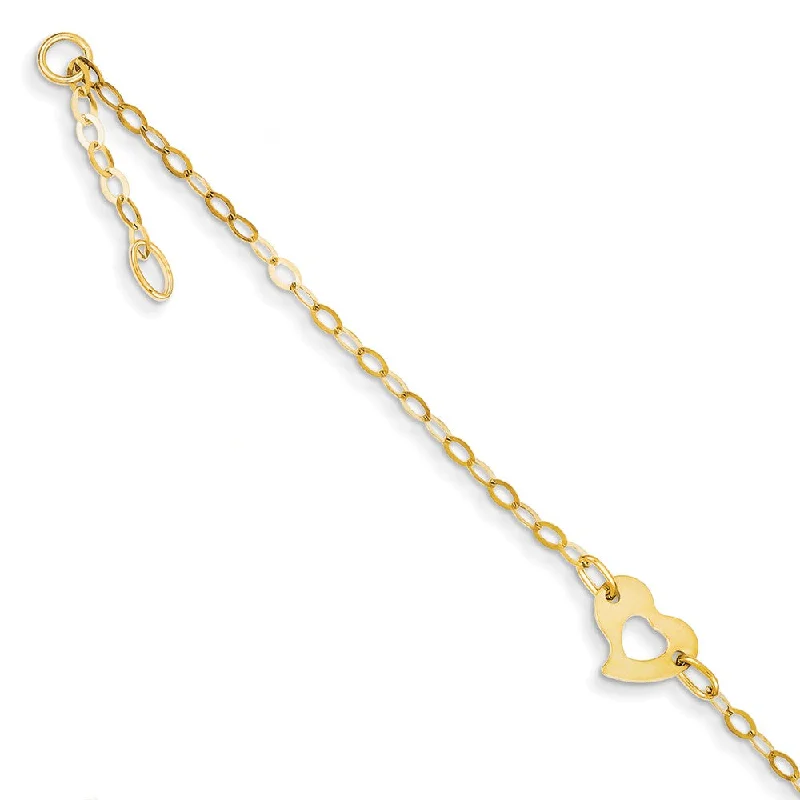 gold anklet for women-14k Yellow Gold Polished Heart Anklet, 10 Inch