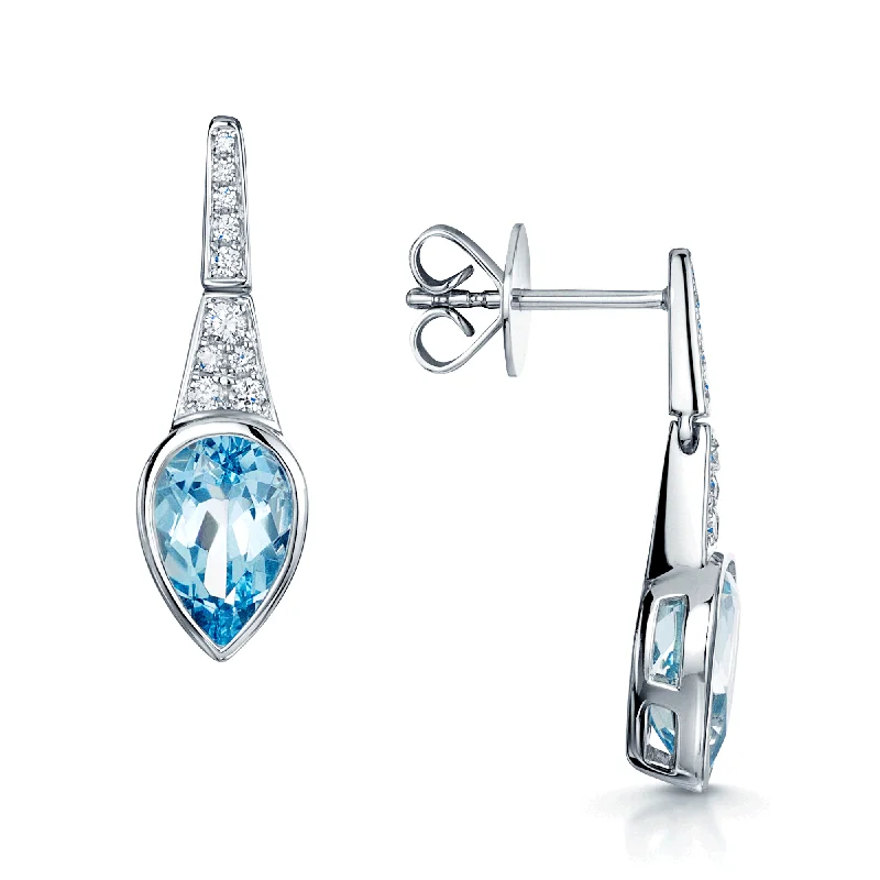 nature earrings for women-18ct White Gold Pear Cut Aquamarine And Diamond Set Earrings