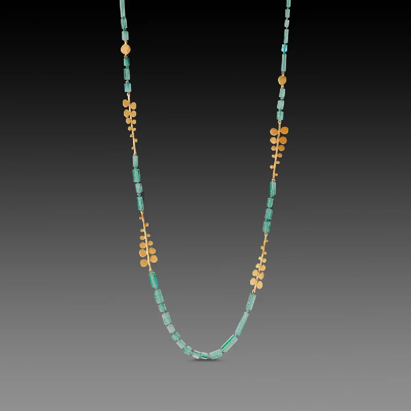 chunky necklace for women-Tourmaline Necklace with 22k Gold Ferns