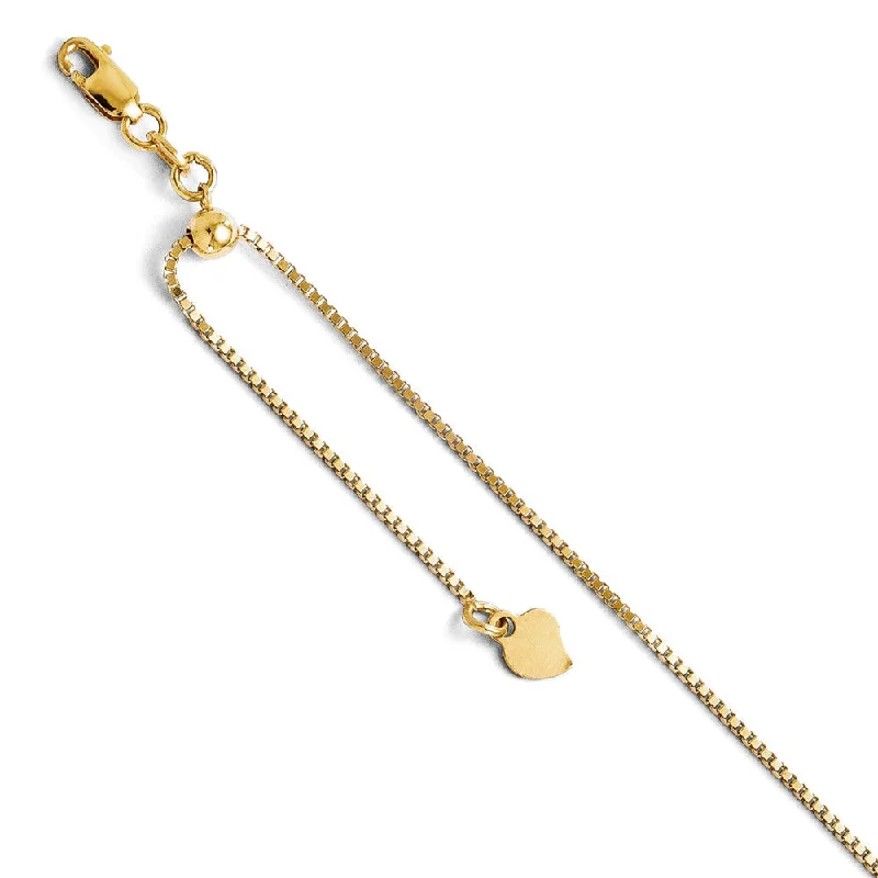 dainty anklet for women-14k Yellow Gold 1mm Adjustable Box Chain Anklet, 11 Inch