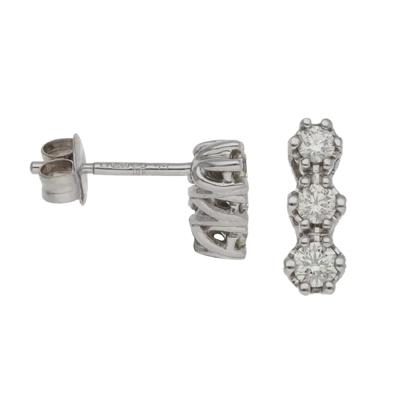 dangle earrings for women-18ct White Gold 0.90ct Diamond Three Stone Earrings