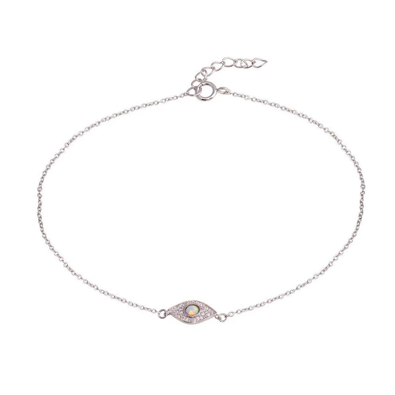 bohemian bracelet for women-Silver 925 Rhodium Plated Evil Eye CZ Opal Anklet