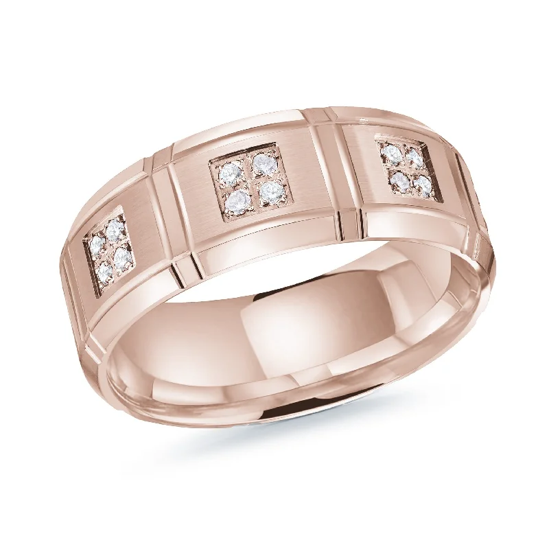 sapphire engagement ring for women-14K Rose Gold with Inlaid Diamonds Ring from the Executif Collection by Malo - MRD-112-8P22