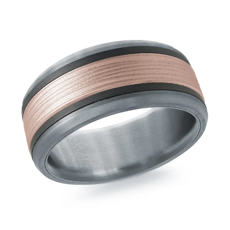 bold engagement ring for women-Tantalum with Carbon Fiber and 14K Rose Gold Ring from the Tantalum Collection by Malo - MRDTC-002-9BP