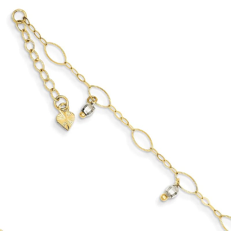 chic bracelet for women-14k Two Toned Gold Dangling Bead Anklet, 9 Inch