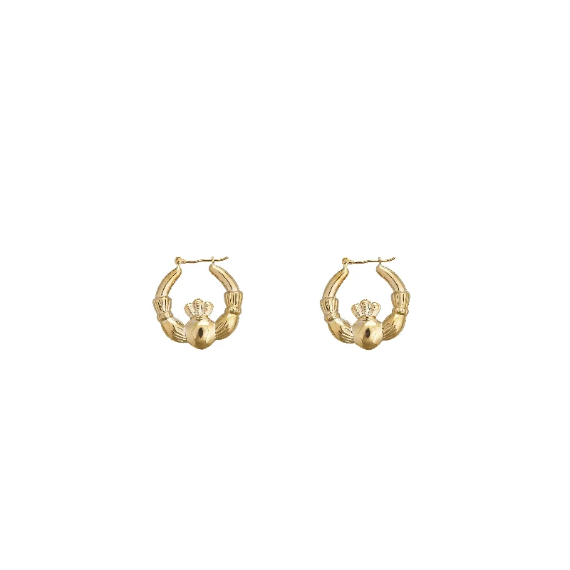 boho-chic earrings for women-Claddagh Hoop Earrings (14K)