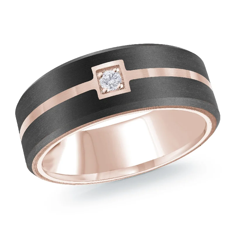 engagement ring with side stones for women-14K Rose Gold Ring from the Noir Collection by Malo - MRDA-159-8P