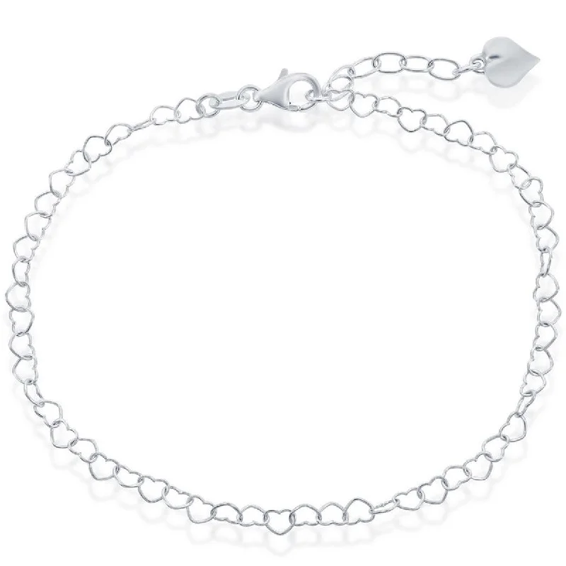 tropical anklet for women-Classic Women's Anklet - Sterling Silver with Hanging Puffed Heart | R-9038-10