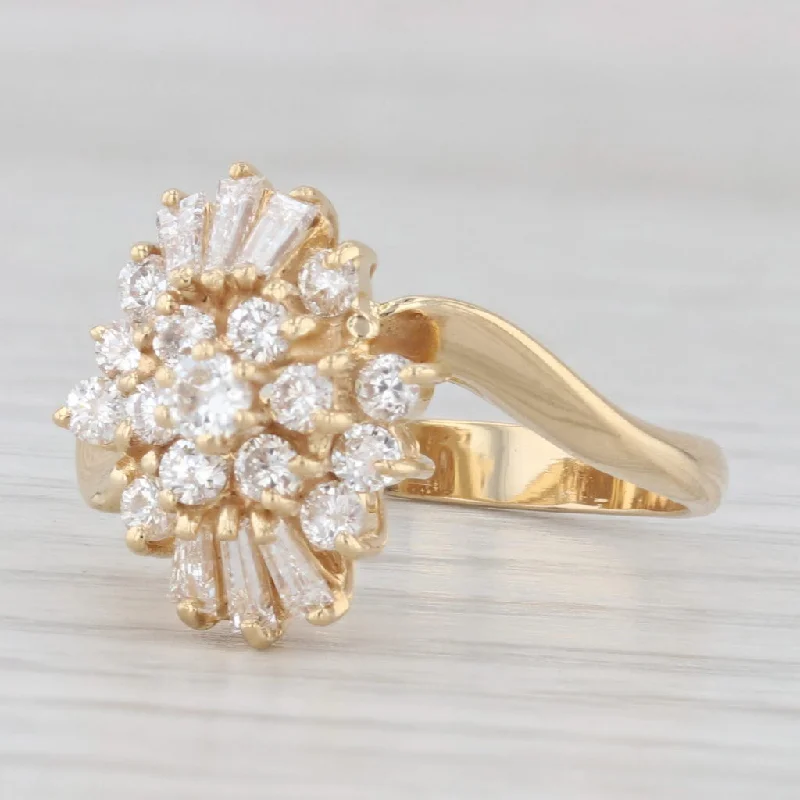 art deco engagement ring for women-0.76ctw Diamond Cluster Ring 18k Yellow Gold Size 7.25