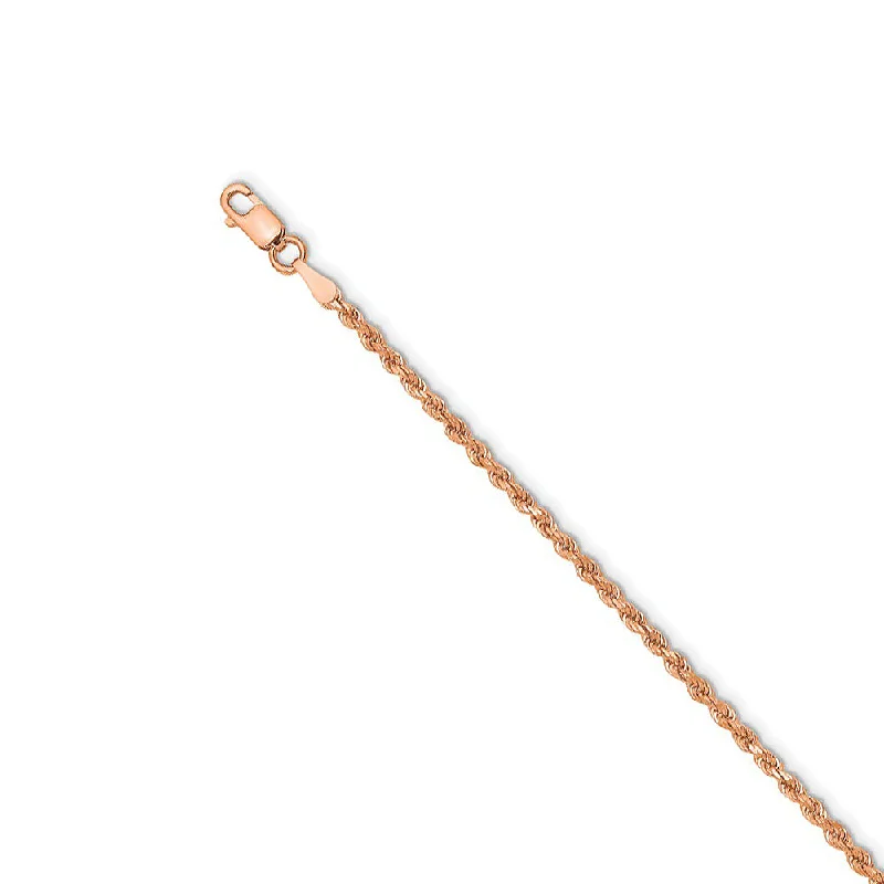 unique anklet for women-14k Rose Gold 2mm Handmade D/C Rope Chain Anklet, 10 Inch