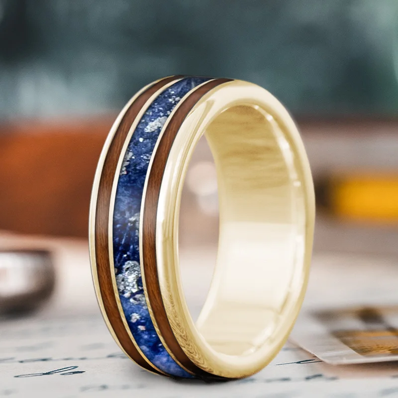 gold wedding ring for women-Custom Design - 3-Inlay Wide Center Ring HsaryCLlSvn8ng4Jq2QKqhmf