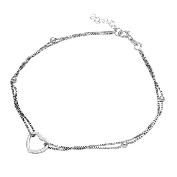 ankle chain for women-Rhodium Plated 925 Sterling Silver Double Strand Open Anklet