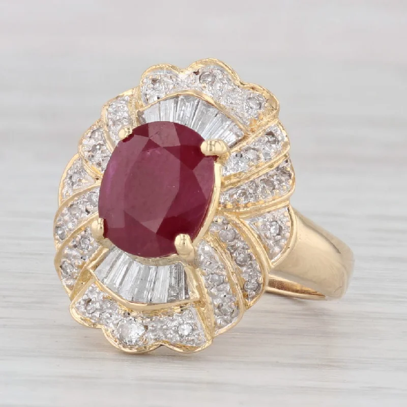 classic diamond engagement ring for women-3.04ctw Oval Ruby Diamond Halo Ring 18k Yellow Gold Size 4.5 Cocktail