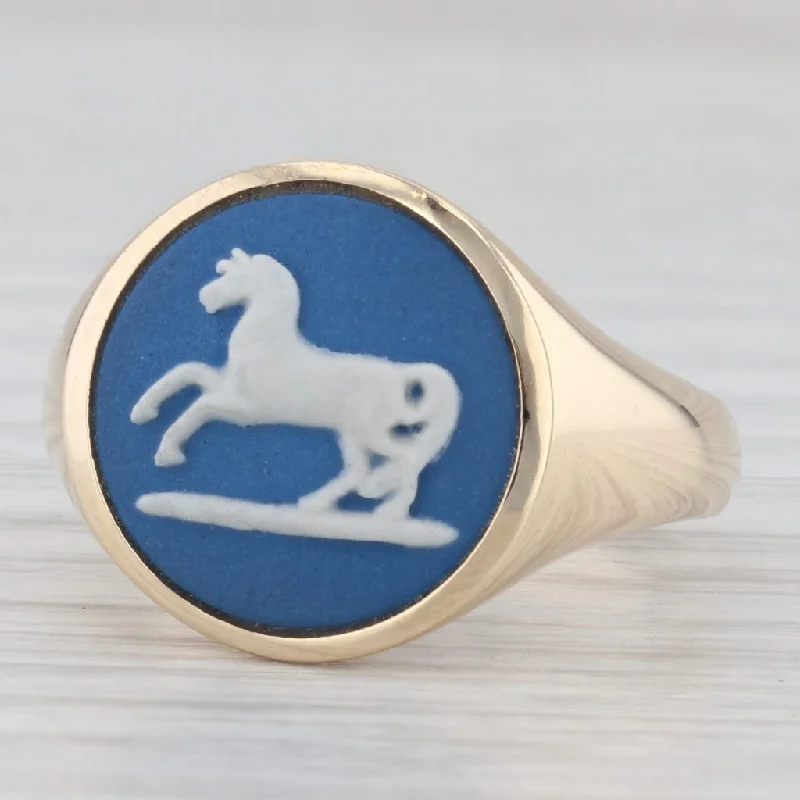 wedding engagement ring for women-Liberty of London Wedgewood Horse Cameo Ring 9k Yellow Gold Size 7.5 w/ Box