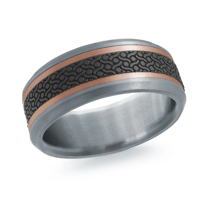 white gold engagement ring for women-14K Rose Gold with Carbon Fiber Ring from the Tantalum Collection by Malo - MRDTC-013-8PB