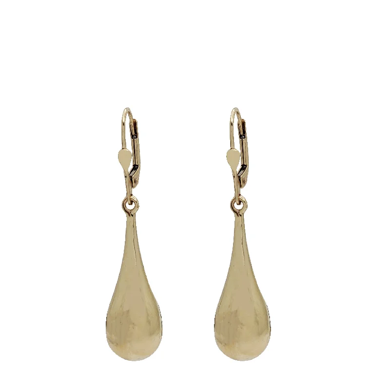 elegant gemstone earrings for women-Plain Teardrop Hanging Earrings (14K)