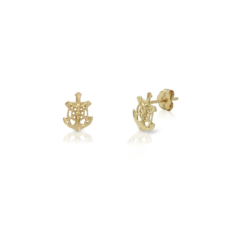 minimalist earrings for women-Anchor Crucifix Stud Earrings (14K)