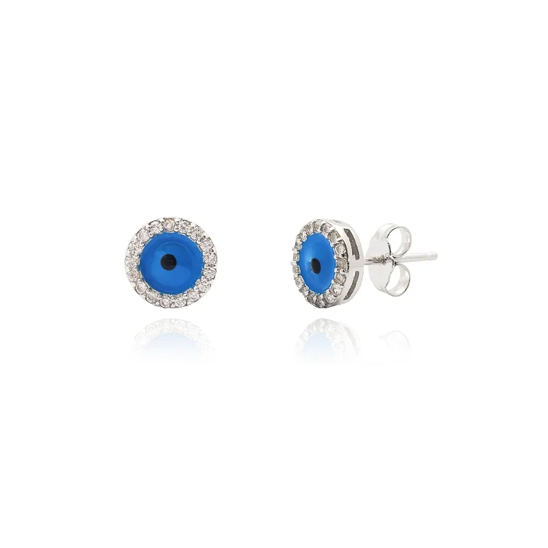 gold dangle earrings for women-Circle Evil Eye Stud Earrings (Silver)