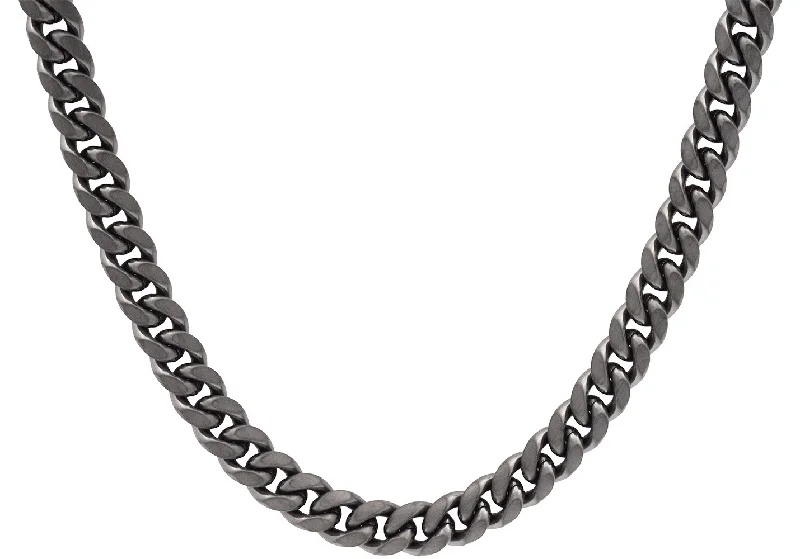 infinity necklace for women-Mens 10mm Polished Black Stainless Steel Miami Cuban Link Chain Necklace With Box Clasp