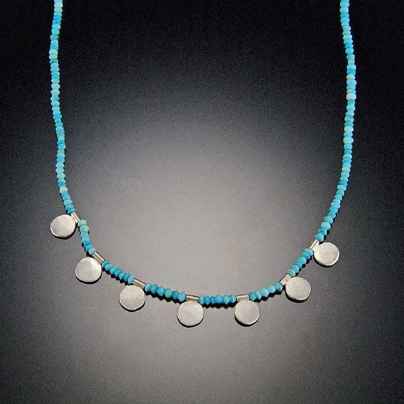 custom photo necklace for women-Turquoise Necklace with Sterling Silver Disks