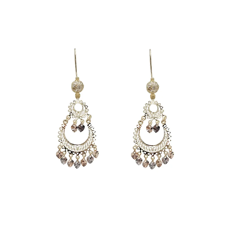 bohemian earrings for women-Tricolor Chandelier Dangling Earrings (14K)