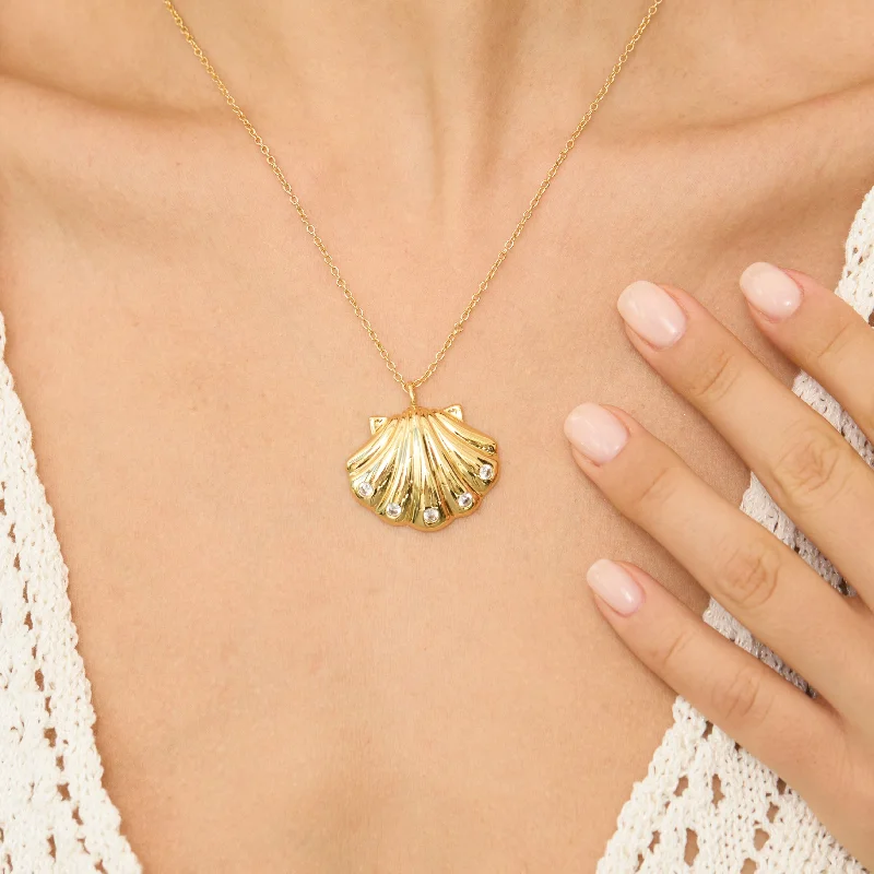 cute gold necklace for women-Golden Seashell Necklace