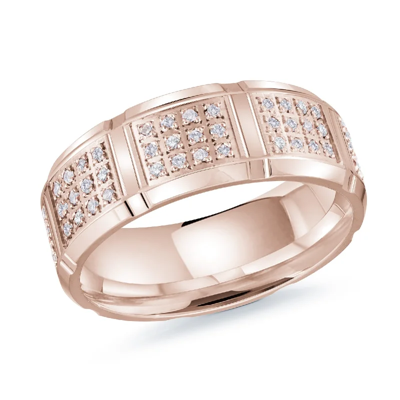 rose gold solitaire engagement ring for women-14K Rose Gold with Inlaid Diamonds Ring from the Executif Collection by Malo - MRD-111-8P48