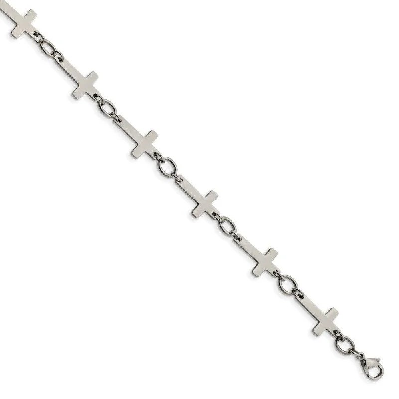 diamond bracelet for women-Stainless Steel Polished Sideways Cross Anklet