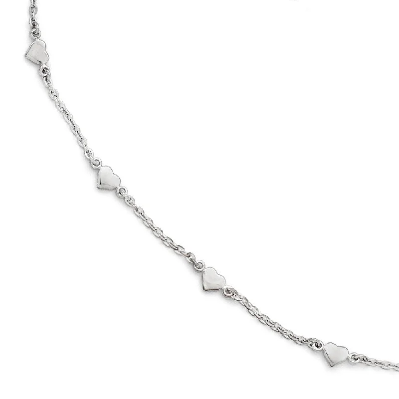 silver anklet for women-Sterling Silver Heart Station Cable Link Anklet, 9-10 Inch