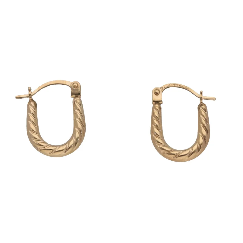 hoop stud earrings for women-New 9ct Gold Small Patterned Creole Earrings