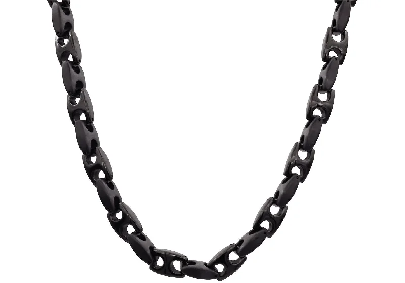 cute gold necklace for women-Mens Black Stainless Steel 24" Anchor Link Chain Necklace