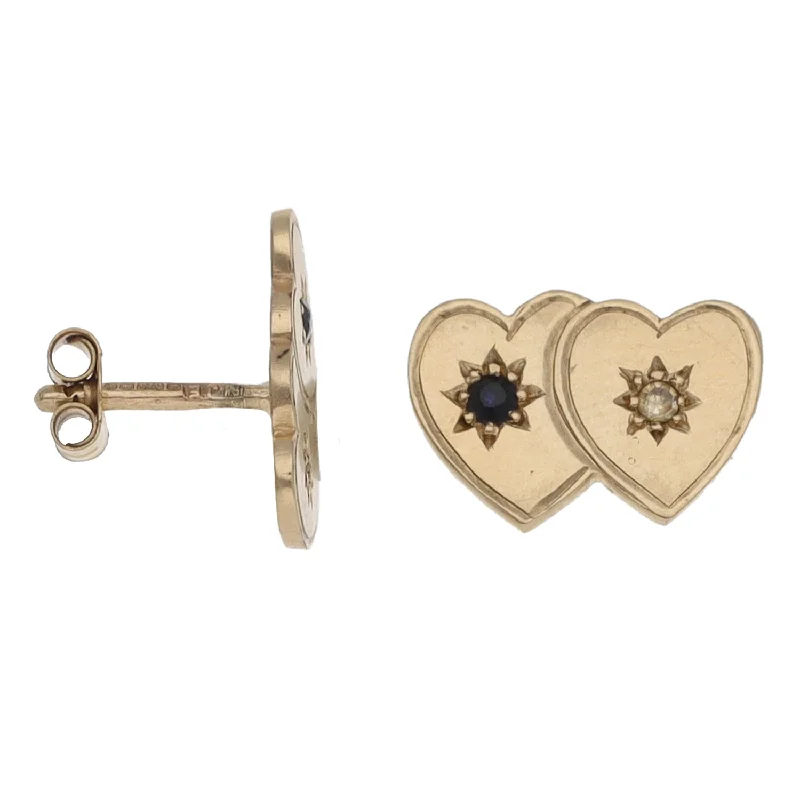 crystal stud earrings for women-9ct Gold Sapphire & 0.02ct Diamond Stud Earrings