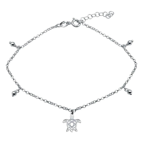 simple anklet for women-Silver 925 Rhodium Plated Turtle Charm Anklet