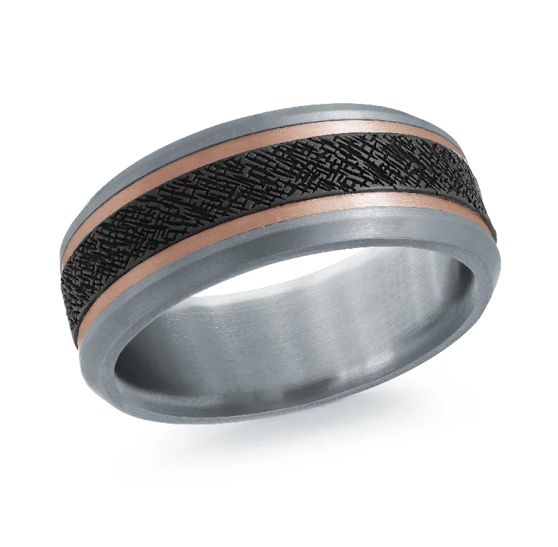 engraved engagement ring for women-14K Rose Gold with Carbon Fiber Ring from the Tantalum Collection by Malo - MRDTC-012-8PB