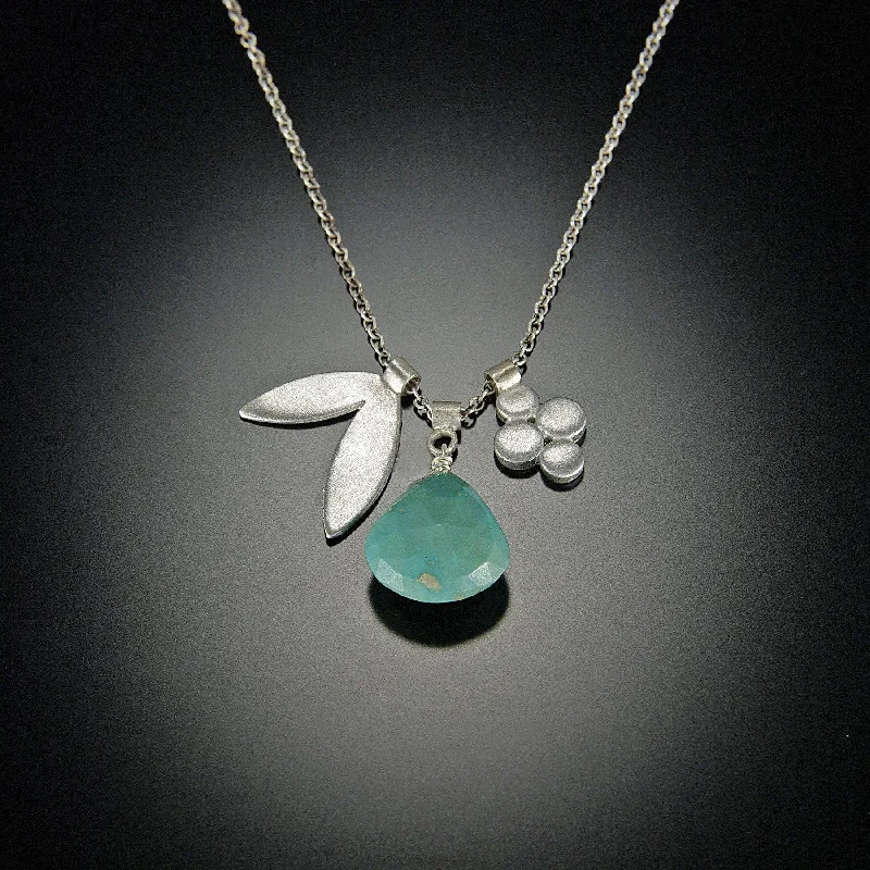 infinity necklace for women-Turquoise Charm Necklace With Double Leaf and Small Disk