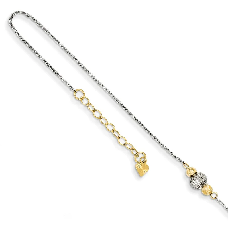 solid gold anklet for women-14k Two-Tone Gold Ropa with Diamond-cut Beads Anklet, 9-10 Inch