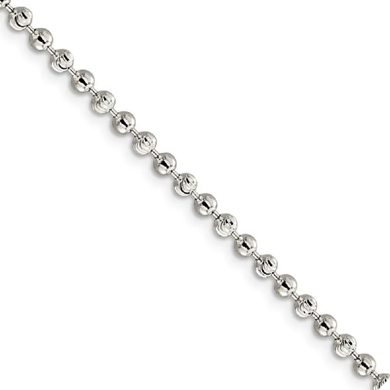 unique bracelet for women-Sterling Silver 3mm Fancy Bead Chain Anklet, 10 Inch