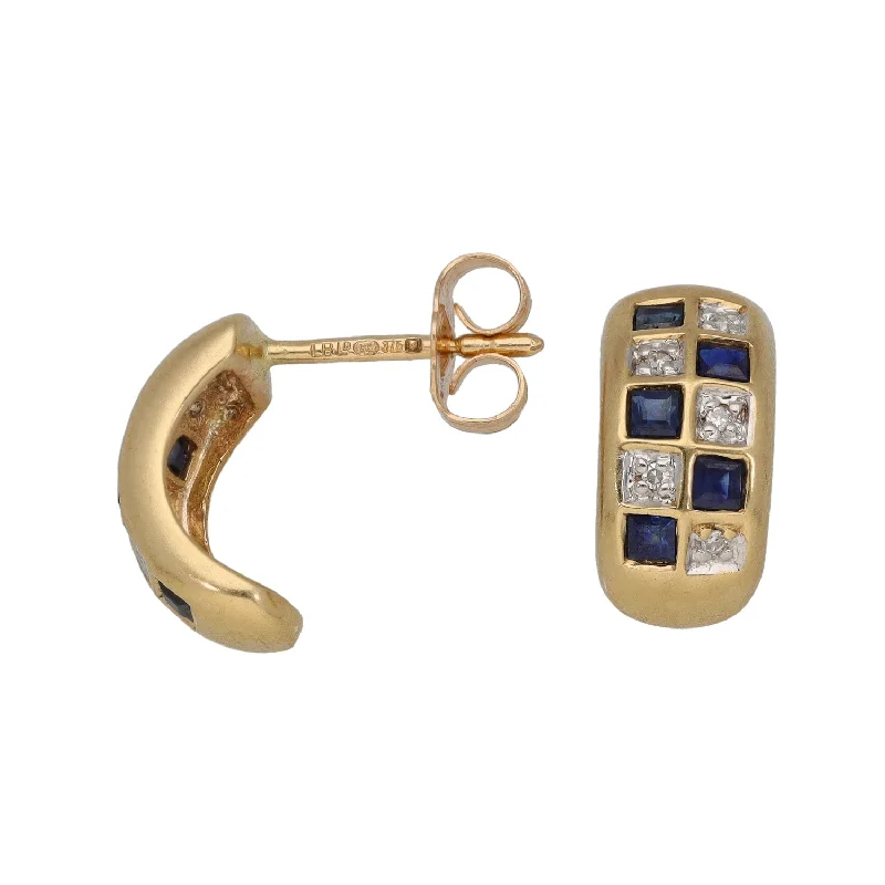 diamond earrings for women-9ct Gold Sapphire & 0.05ct Diamond Dress/Cocktail Earrings