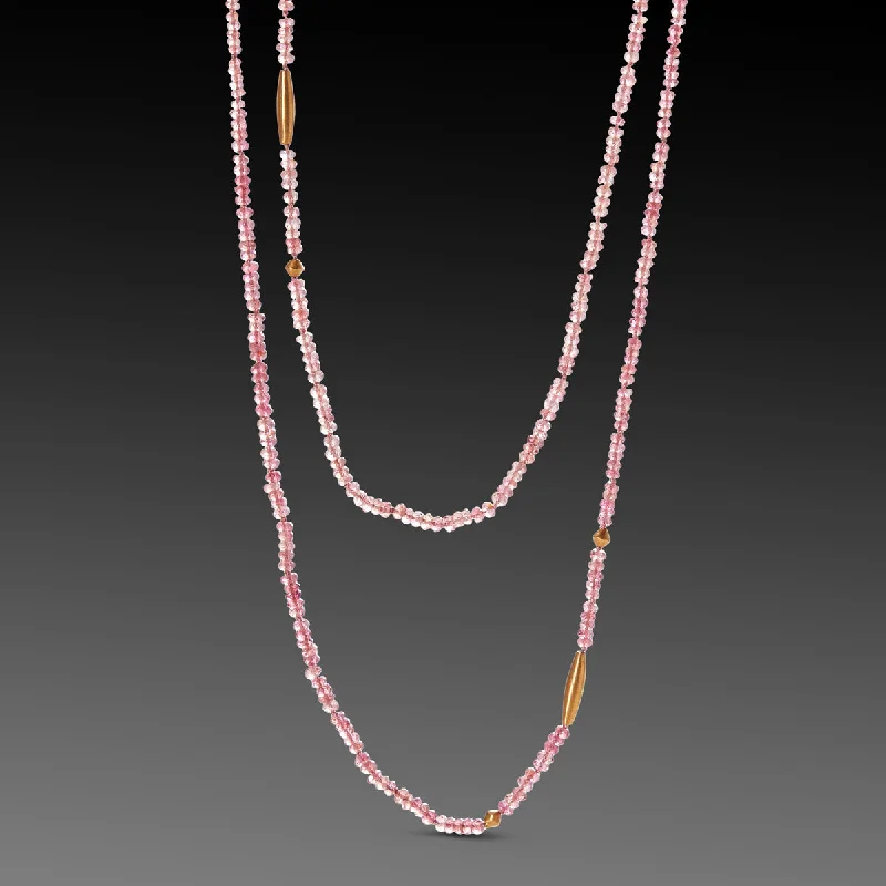 crystal necklace for women-Long Tourmaline Necklace with Mixed Gold Beads