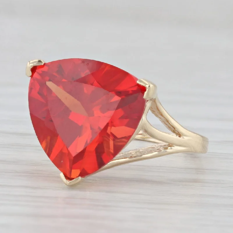 oval diamond engagement ring for women-7.75ct Lab Created Red Sapphire Trillion Solitaire Ring 10k Yellow Gold Size 6