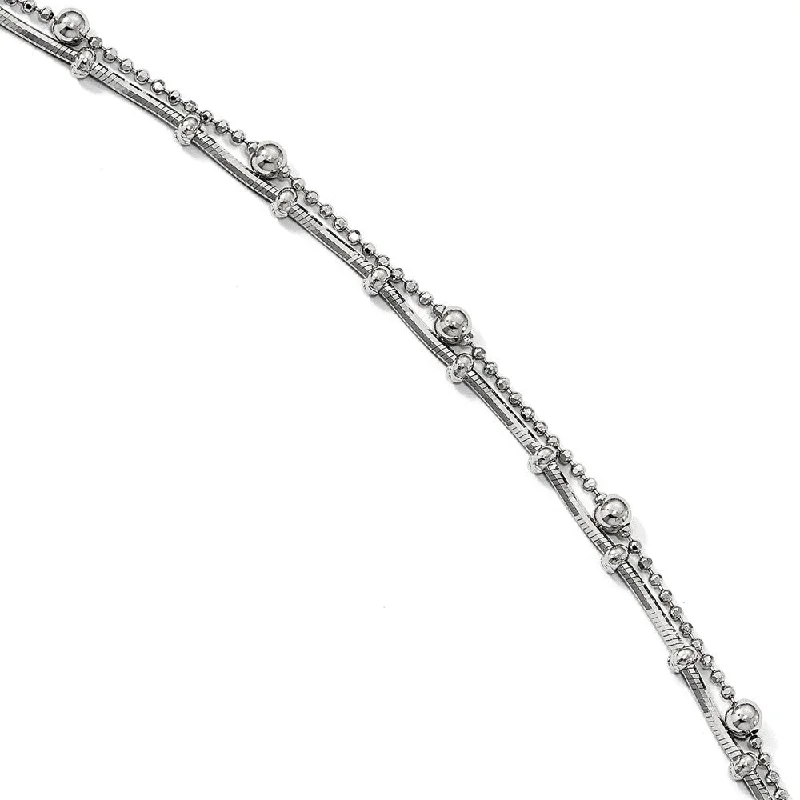 adjustable anklet for women-Sterling Silver Double Strand Fancy Beaded Anklet, 9-9.5 Inch