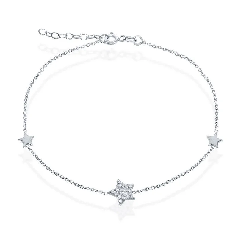 engraved anklet for women-Sterling Silver Small Shiny with Center CZ Star Anklet