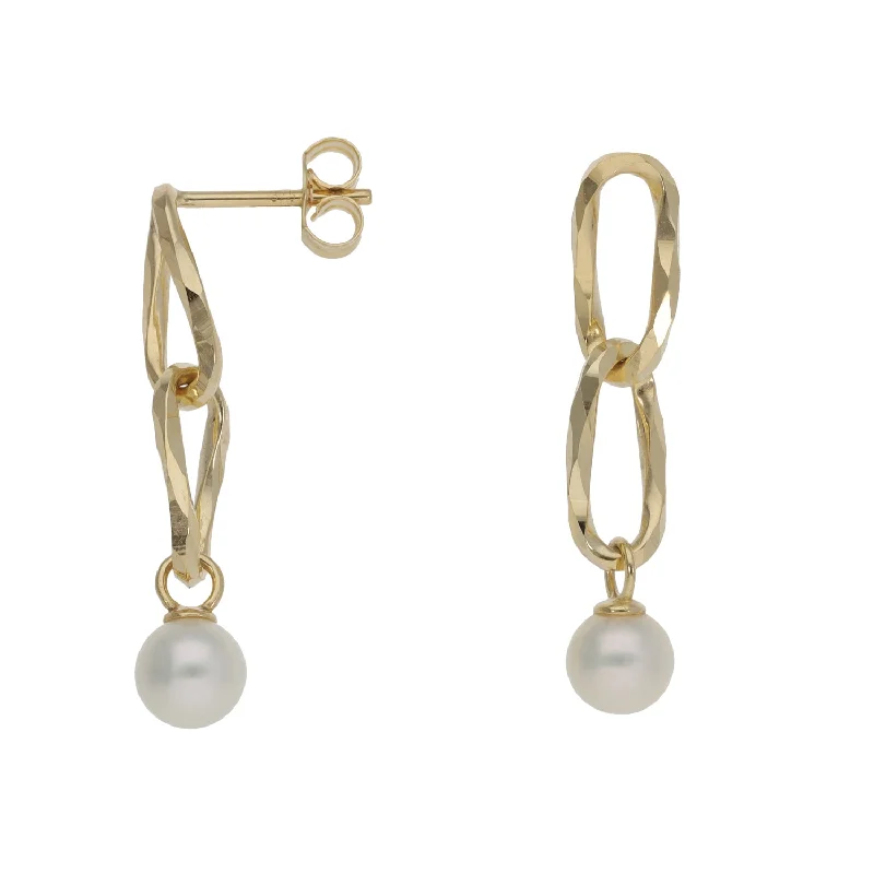 chandelier earrings for women-New 9ct Gold Double Link Pearl Drop Earrings