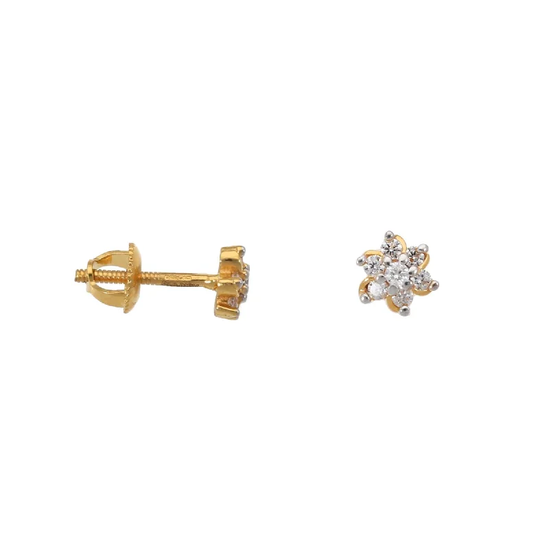 animal earrings for women-New 22ct Gold Flower Screw Back Stud Earrings With Swarovski Zirconia Stones