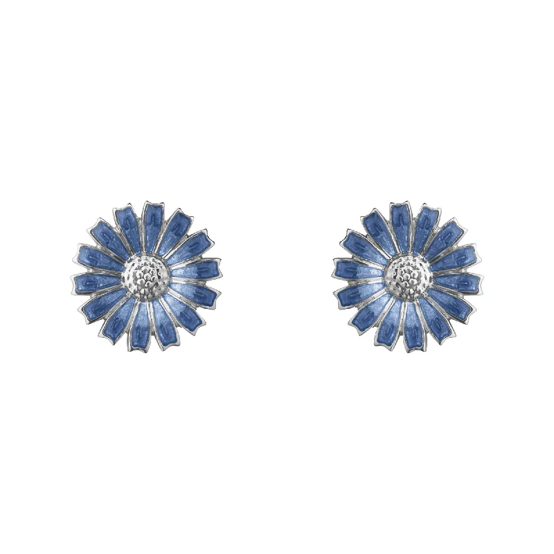 vintage earrings for women-Daisy Silver And Blue Enamel Earrings